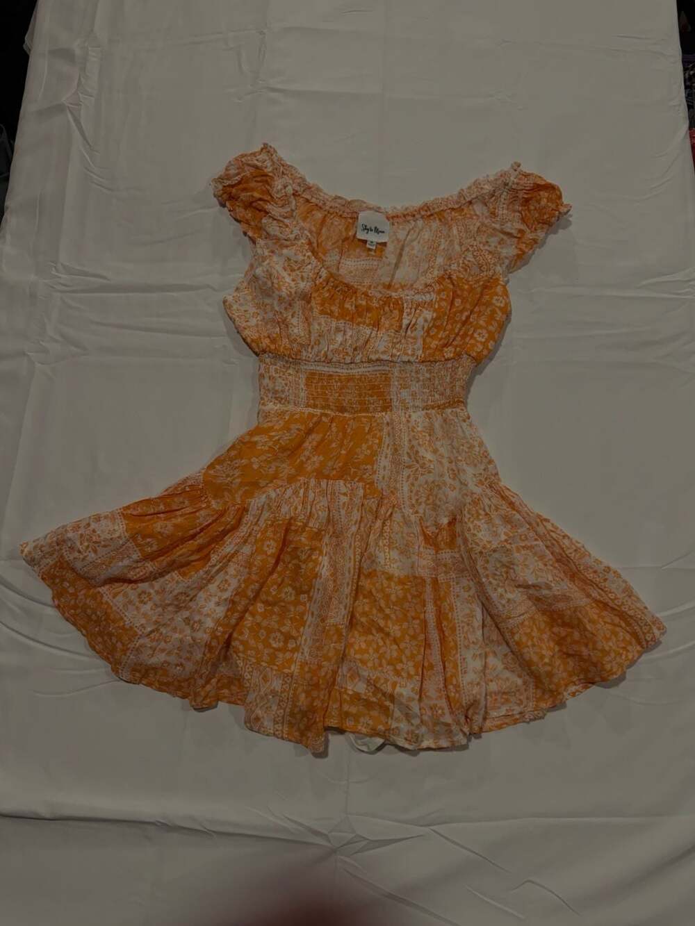 Sky to Moon Orange and White Floral Print Smocked Tiered Mini Dress